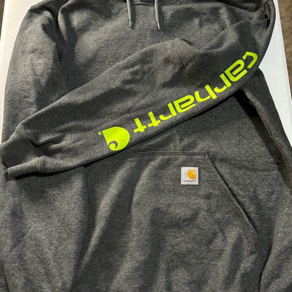Carhartt Gray Hoodie with Neon Green Logo
